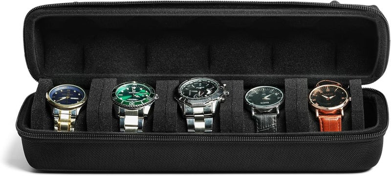 RIGICASE 5 watch travel case roll, Portable watch carry case roll storage organizer box for men and women with soft foam pillows snug fit all size watches up to 60mm face - Image 3